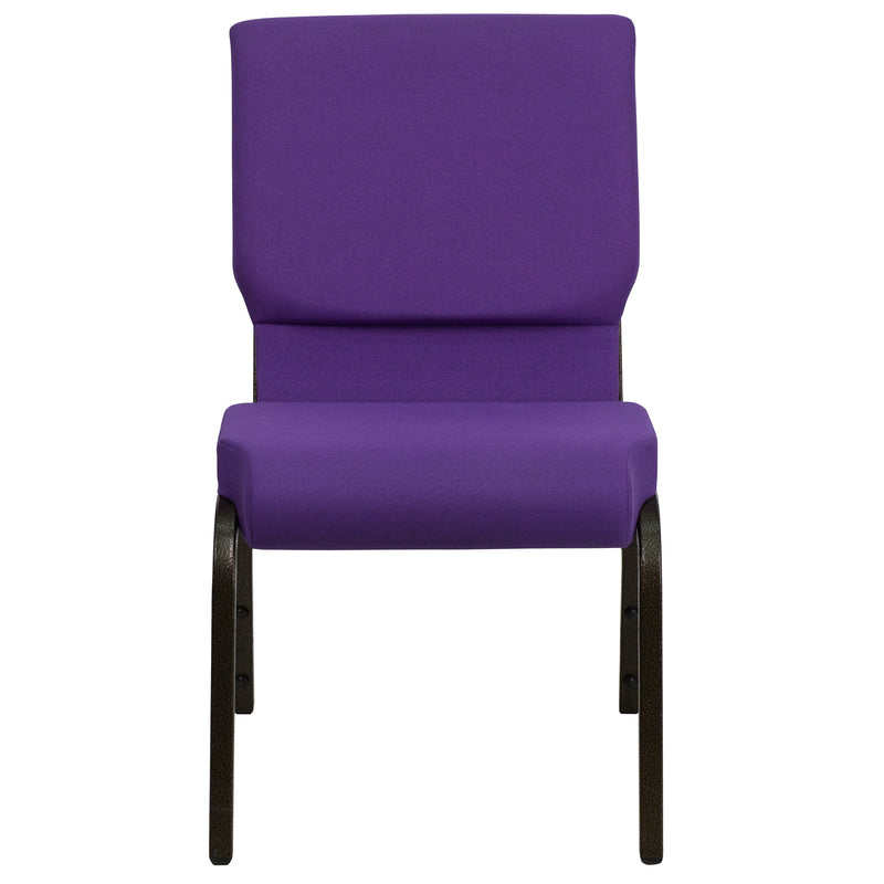 SINGLEWAVE Series 18.5''W Stacking Church Chair in Purple Fabric - Gold Vein Frame