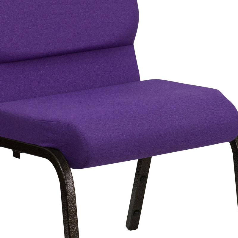 SINGLEWAVE Series 18.5''W Stacking Church Chair in Purple Fabric - Gold Vein Frame