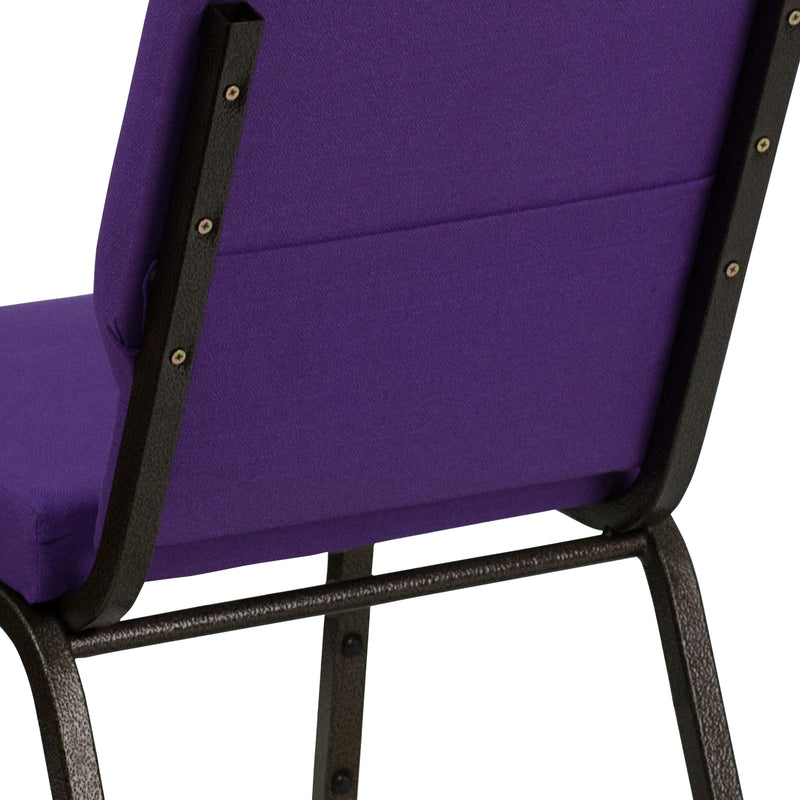 SINGLEWAVE Series 18.5''W Stacking Church Chair in Purple Fabric - Gold Vein Frame