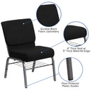 SINGLEWAVE Series 21''W Church Chair in Black Fabric with Book Rack - Silver Vein Frame