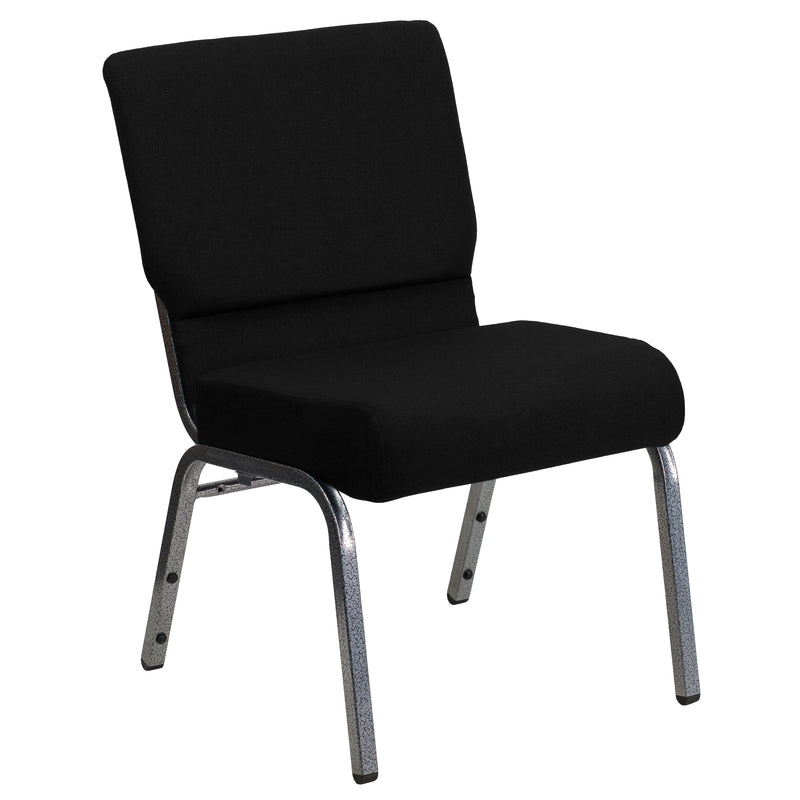 SINGLEWAVE Series 21''W Stacking Church Chair in Black Fabric - Silver Vein Frame