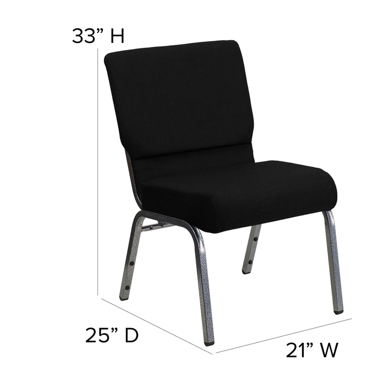 SINGLEWAVE Series 21''W Stacking Church Chair in Black Fabric - Silver Vein Frame