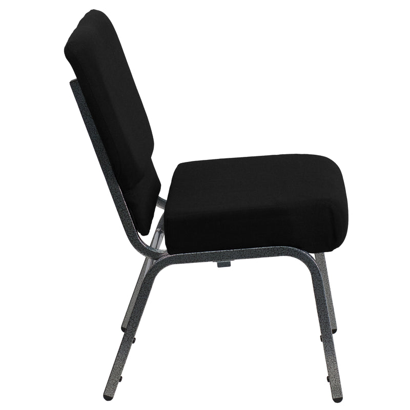 SINGLEWAVE Series 21''W Stacking Church Chair in Black Fabric - Silver Vein Frame