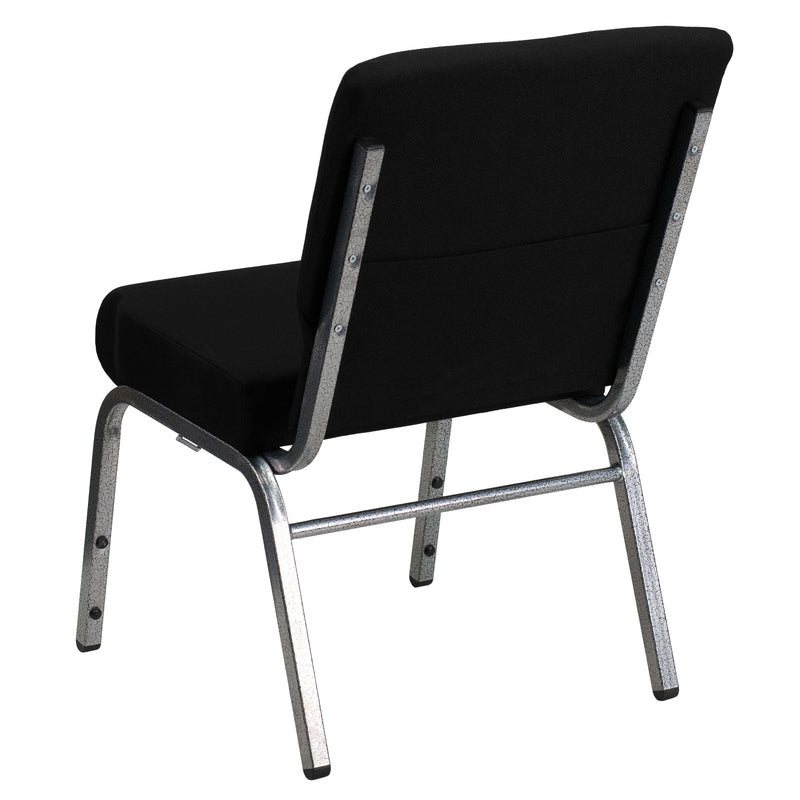 SINGLEWAVE Series 21''W Stacking Church Chair in Black Fabric - Silver Vein Frame