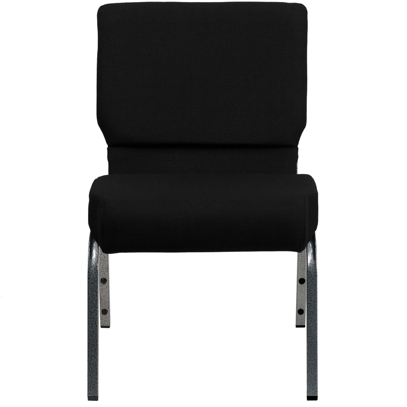 SINGLEWAVE Series 21''W Stacking Church Chair in Black Fabric - Silver Vein Frame