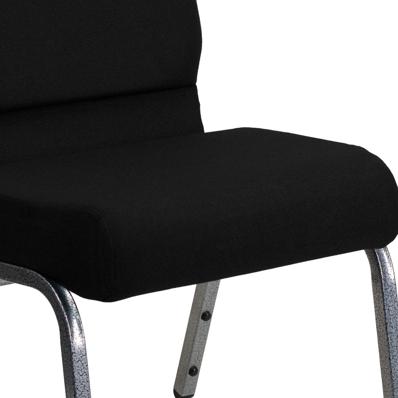 SINGLEWAVE Series 21''W Stacking Church Chair in Black Fabric - Silver Vein Frame