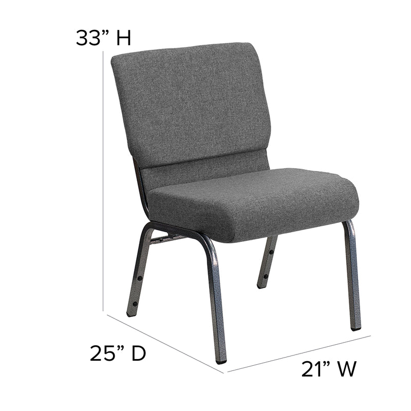 SINGLEWAVE Series 21''W Stacking Church Chair in Gray Fabric - Silver Vein Frame