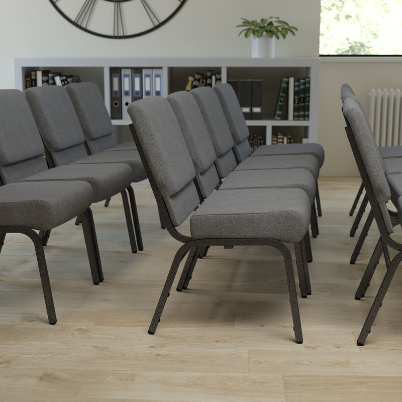 SINGLEWAVE Series 21''W Stacking Church Chair in Gray Fabric - Silver Vein Frame