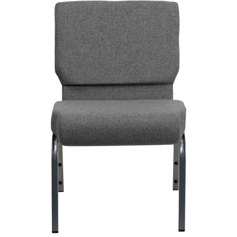 SINGLEWAVE Series 21''W Stacking Church Chair in Gray Fabric - Silver Vein Frame