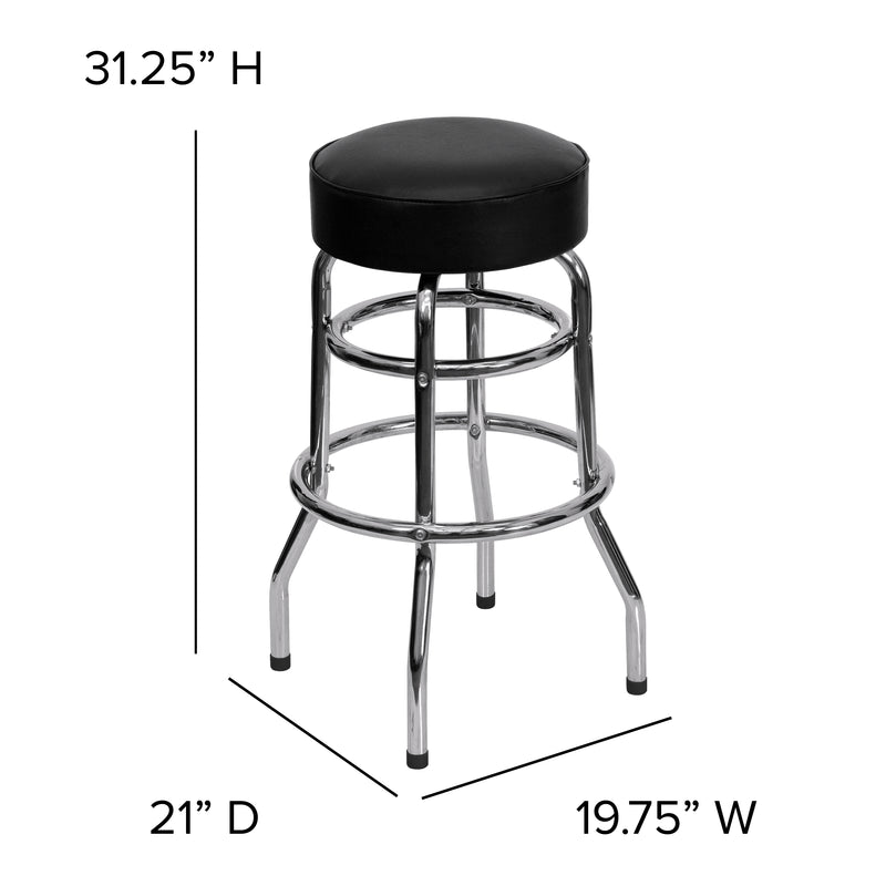 Double Ring Chrome Barstool with Black Seat