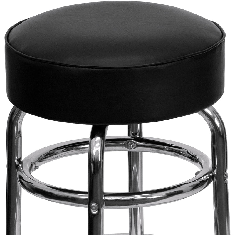 Double Ring Chrome Barstool with Black Seat