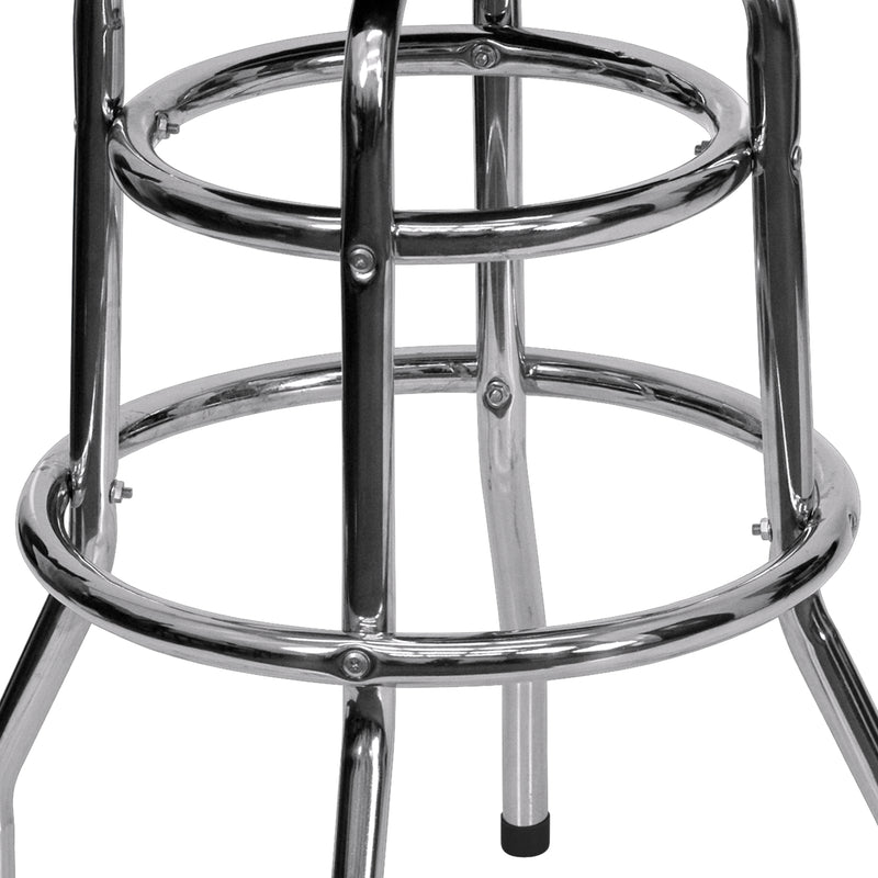 Double Ring Chrome Barstool with Black Seat