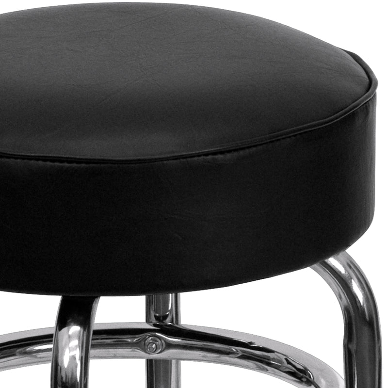 Double Ring Chrome Barstool with Black Seat