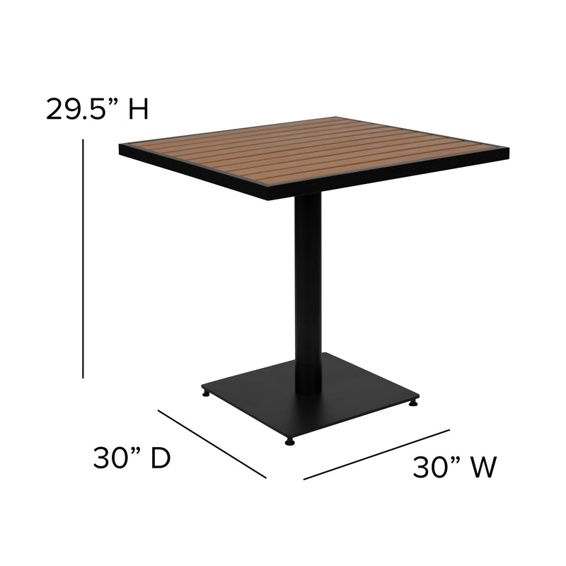 Outdoor Patio Bistro Dining Table Set with 2 Chairs and Faux Teak Poly Slats