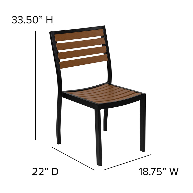 Outdoor Patio Bistro Dining Table Set with 4 Chairs and Faux Teak Poly Slats