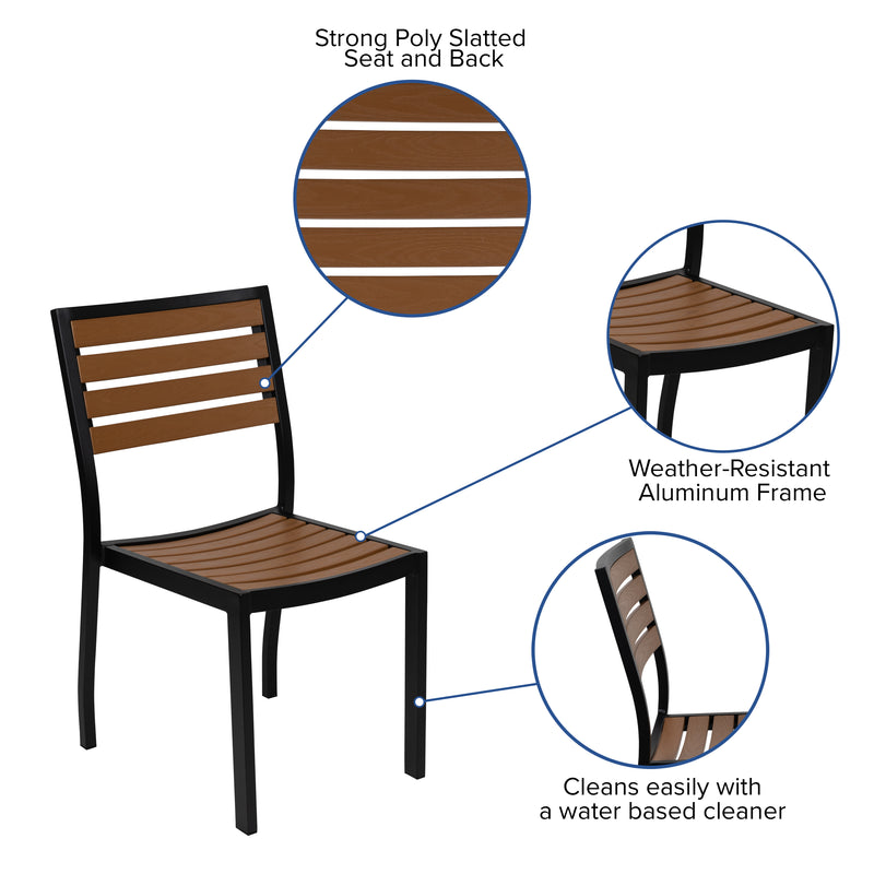 Outdoor Patio Bistro Dining Table Set with 4 Chairs and Faux Teak Poly Slats