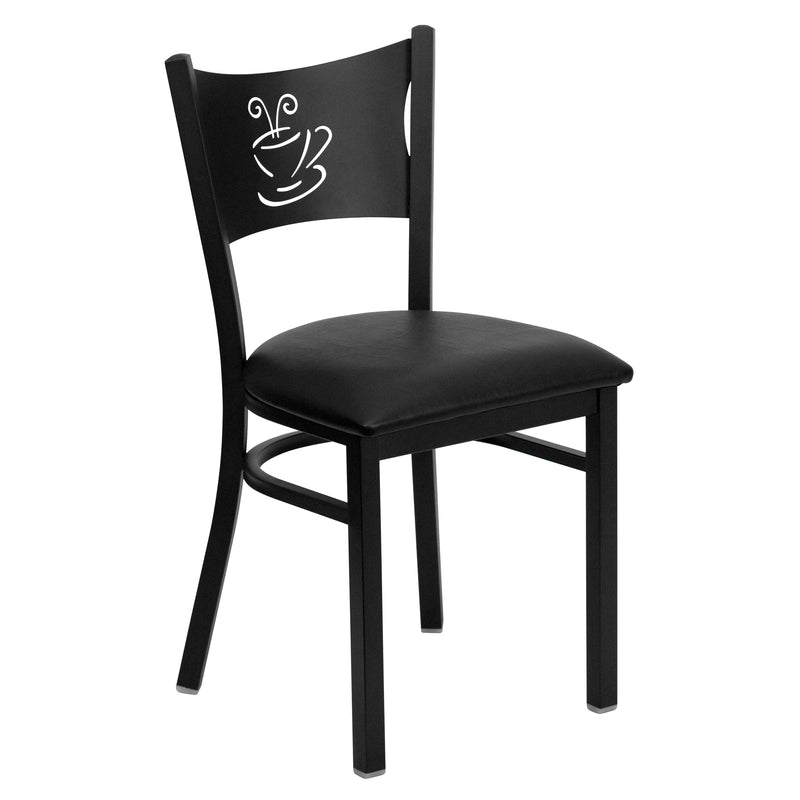 SINGLEWAVE Series Black Coffee Back Metal Restaurant Chair - Black Vinyl Seat