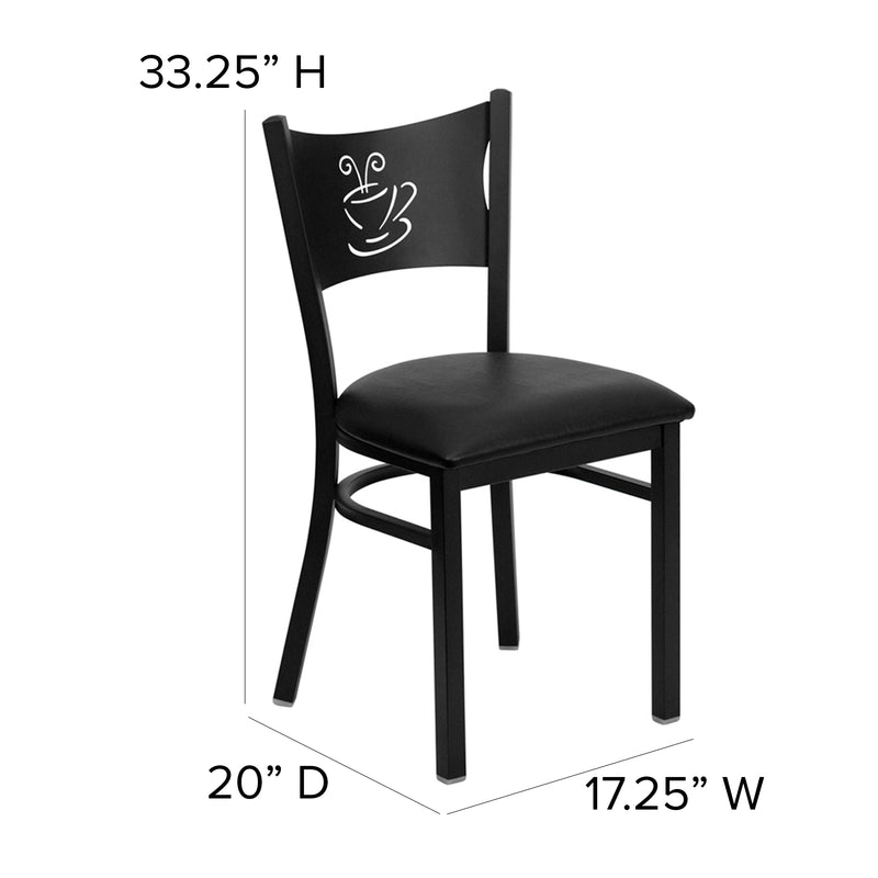 SINGLEWAVE Series Black Coffee Back Metal Restaurant Chair - Black Vinyl Seat