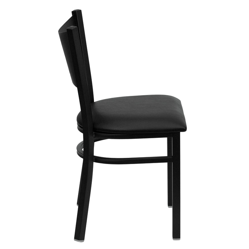 SINGLEWAVE Series Black Coffee Back Metal Restaurant Chair - Black Vinyl Seat