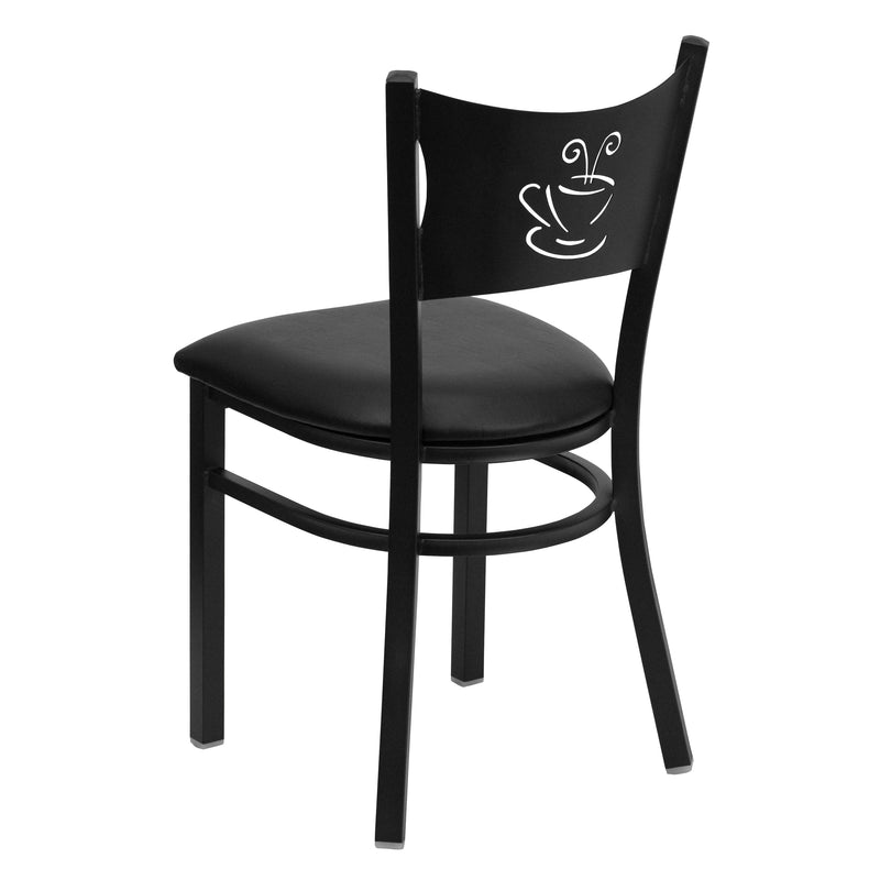 SINGLEWAVE Series Black Coffee Back Metal Restaurant Chair - Black Vinyl Seat