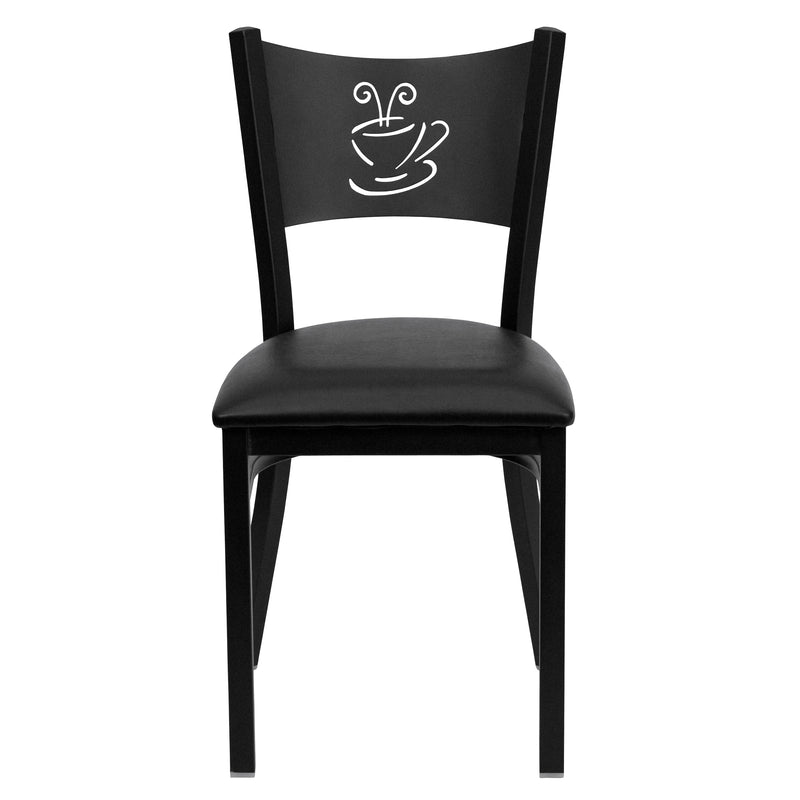 SINGLEWAVE Series Black Coffee Back Metal Restaurant Chair - Black Vinyl Seat