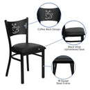 SINGLEWAVE Series Black Coffee Back Metal Restaurant Chair - Black Vinyl Seat