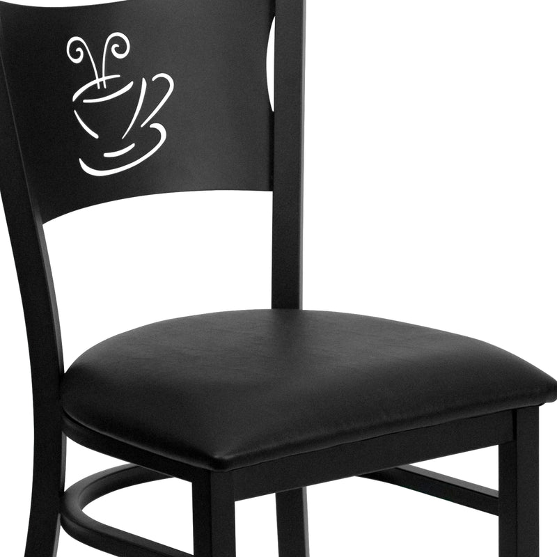 SINGLEWAVE Series Black Coffee Back Metal Restaurant Chair - Black Vinyl Seat