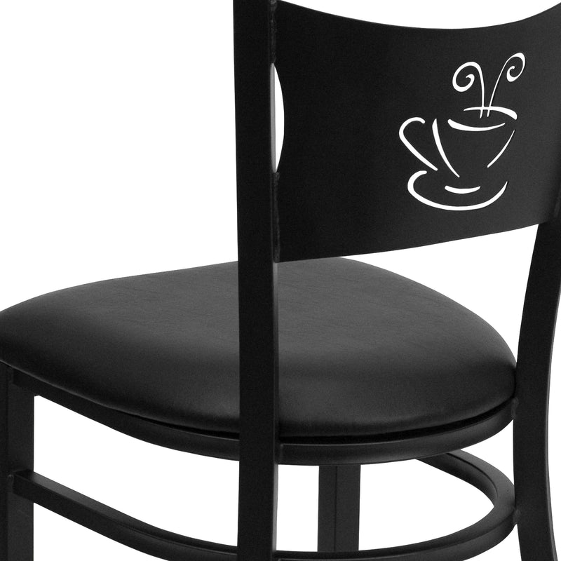 SINGLEWAVE Series Black Coffee Back Metal Restaurant Chair - Black Vinyl Seat