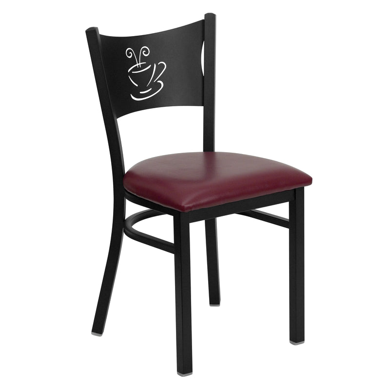 SINGLEWAVE Series Black Coffee Back Metal Restaurant Chair - Burgundy Vinyl Seat