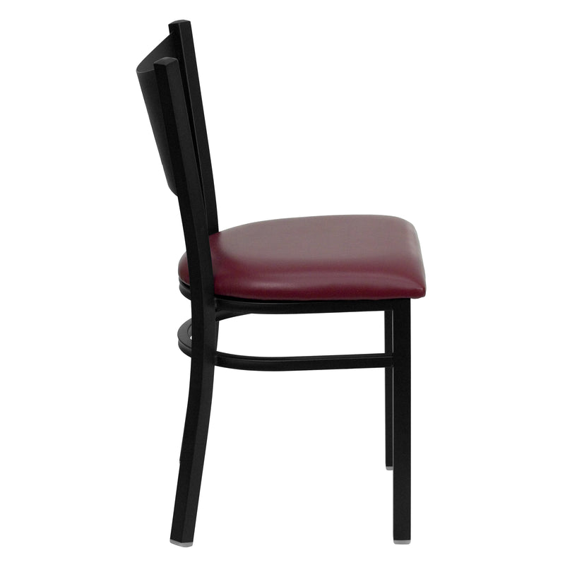 SINGLEWAVE Series Black Coffee Back Metal Restaurant Chair - Burgundy Vinyl Seat