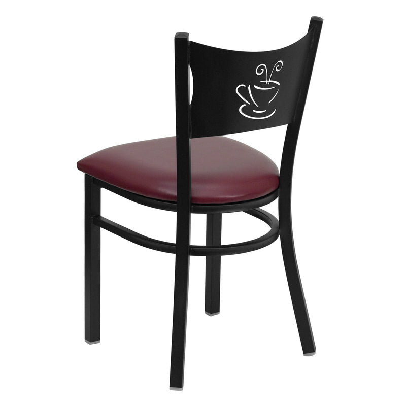 SINGLEWAVE Series Black Coffee Back Metal Restaurant Chair - Burgundy Vinyl Seat