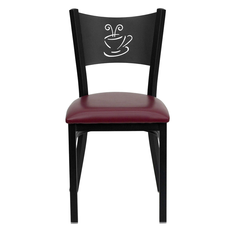 SINGLEWAVE Series Black Coffee Back Metal Restaurant Chair - Burgundy Vinyl Seat