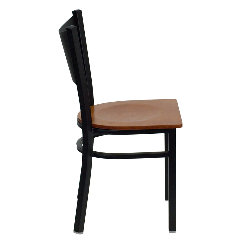 SINGLEWAVE Series Black Coffee Back Metal Restaurant Chair - Cherry Wood Seat