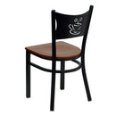 SINGLEWAVE Series Black Coffee Back Metal Restaurant Chair - Cherry Wood Seat