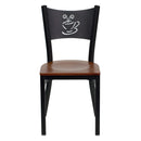 SINGLEWAVE Series Black Coffee Back Metal Restaurant Chair - Cherry Wood Seat
