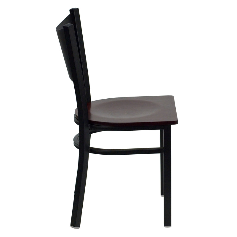 SINGLEWAVE Series Black Coffee Back Metal Restaurant Chair - Mahogany Wood Seat