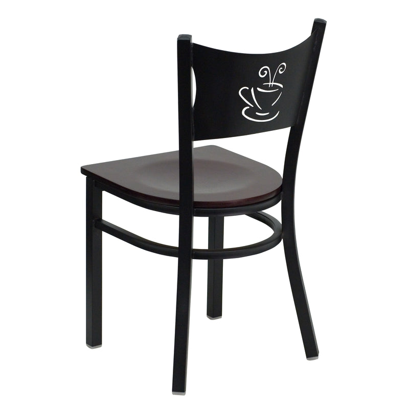 SINGLEWAVE Series Black Coffee Back Metal Restaurant Chair - Mahogany Wood Seat