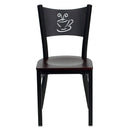 SINGLEWAVE Series Black Coffee Back Metal Restaurant Chair - Mahogany Wood Seat