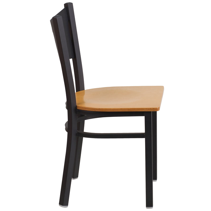 SINGLEWAVE Series Black Coffee Back Metal Restaurant Chair - Natural Wood Seat