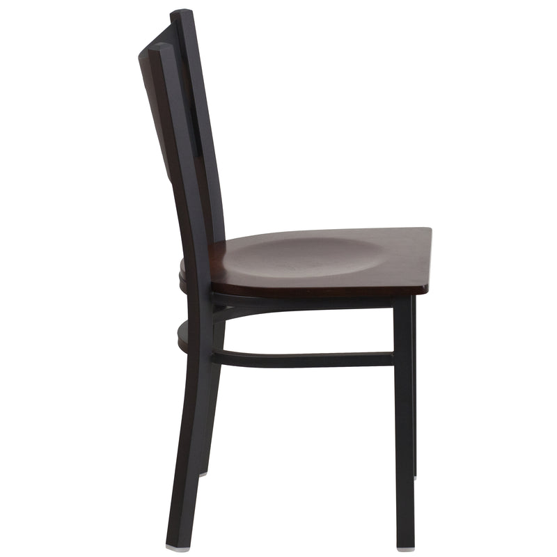 SINGLEWAVE Series Black Coffee Back Metal Restaurant Chair - Walnut Wood Seat