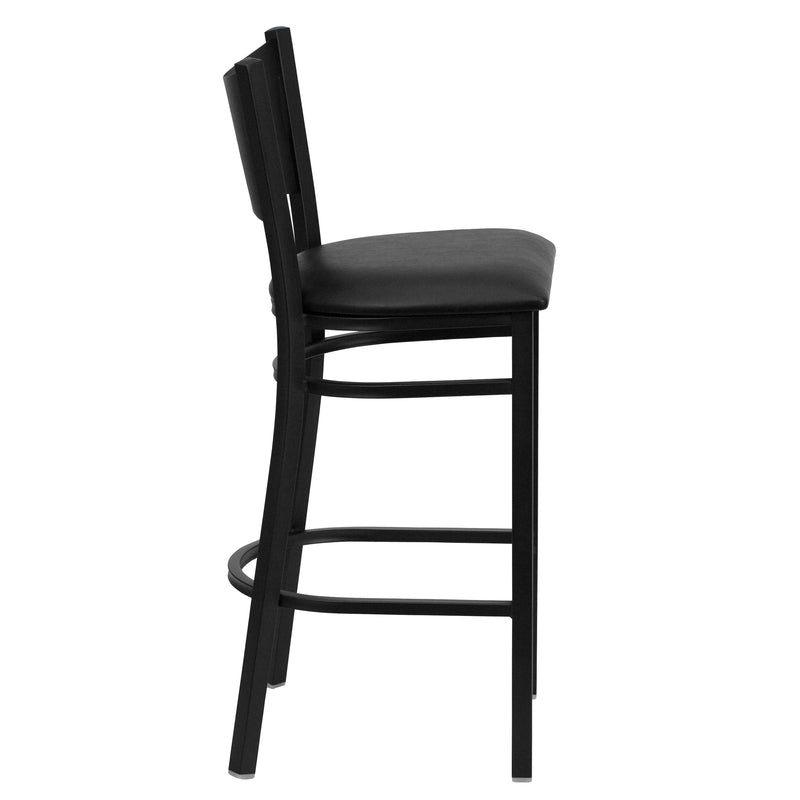 SINGLEWAVE Series Black Coffee Back Metal Restaurant Barstool - Black Vinyl Seat