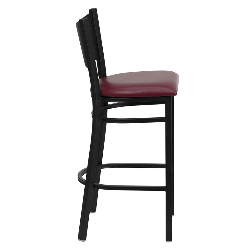 SINGLEWAVE Series Black Coffee Back Metal Restaurant Barstool - Burgundy Vinyl Seat