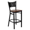 SINGLEWAVE Series Black Coffee Back Metal Restaurant Barstool - Cherry Wood Seat