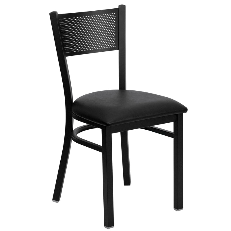 SINGLEWAVE Series Black Grid Back Metal Restaurant Chair - Black Vinyl Seat