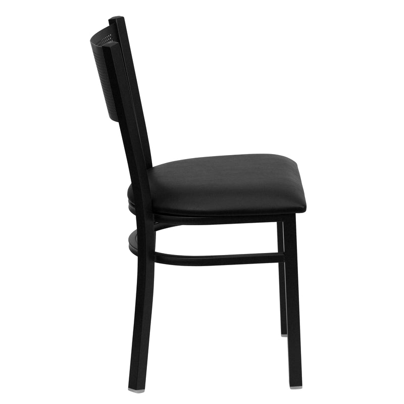 SINGLEWAVE Series Black Grid Back Metal Restaurant Chair - Black Vinyl Seat