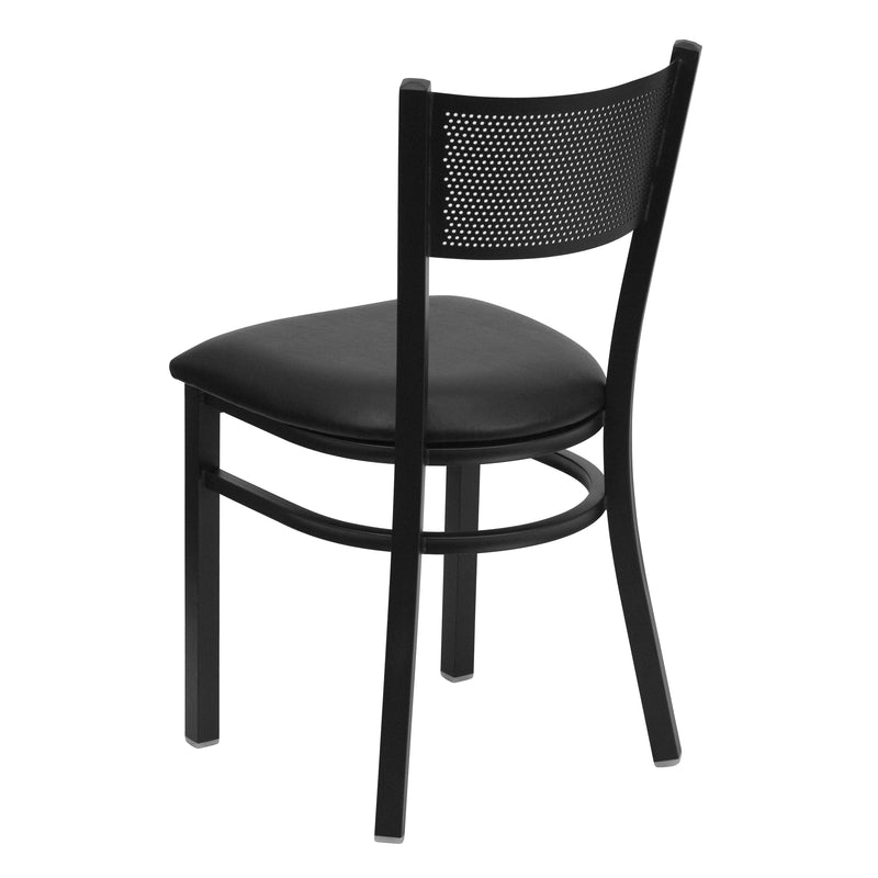 SINGLEWAVE Series Black Grid Back Metal Restaurant Chair - Black Vinyl Seat