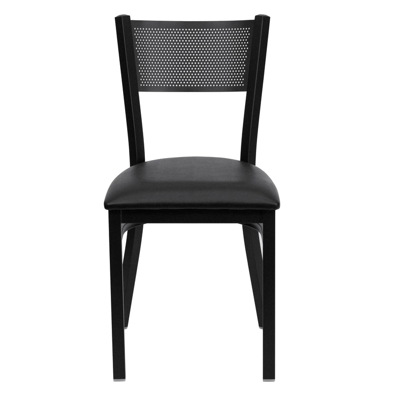 SINGLEWAVE Series Black Grid Back Metal Restaurant Chair - Black Vinyl Seat