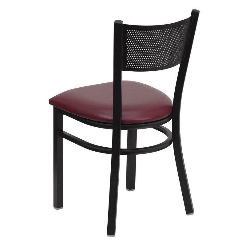 SINGLEWAVE Series Black Grid Back Metal Restaurant Chair - Burgundy Vinyl Seat