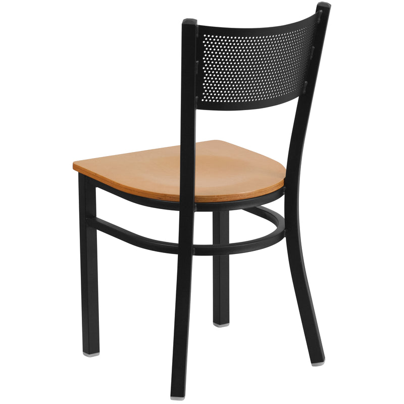 SINGLEWAVE Series Black Grid Back Metal Restaurant Chair - Natural Wood Seat