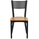 SINGLEWAVE Series Black Grid Back Metal Restaurant Chair - Natural Wood Seat